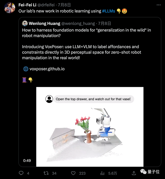 李飛飛「具身智能」新成果！機(jī)器人接入大模型直接聽(tīng)懂人話