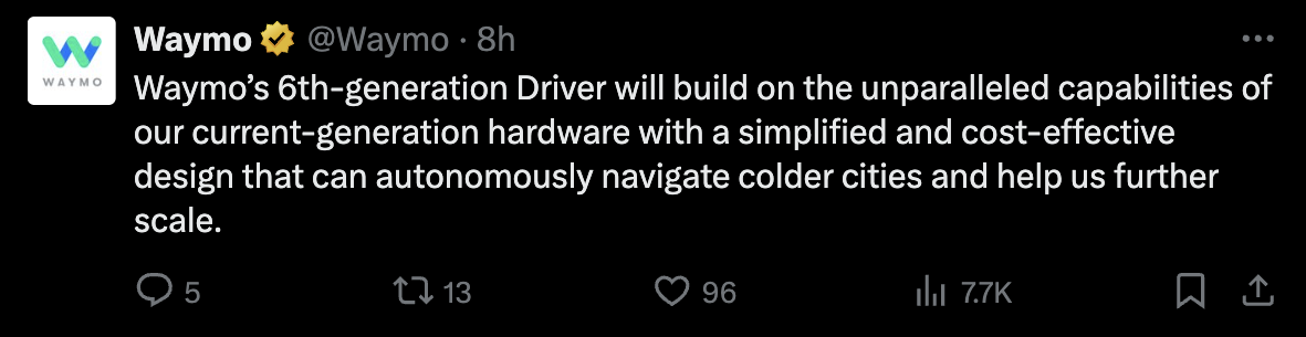 Waymo新一代無人車上路,極氪寶寶巴士出口,自己打工賺錢