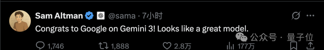 谷歌Gemini 3把GPT-5.1打成計量單位!馬斯克奧特曼都服了