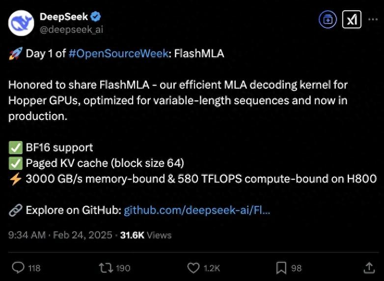 DeepSeek突破H800性能上限,FlashMLA重磅開源,算力成本還能降