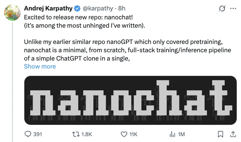 卡帕西8000行代碼手搓ChatGPT,成本僅100美元,訓練12小時CORE表現超越GPT-2,手把手教程來了